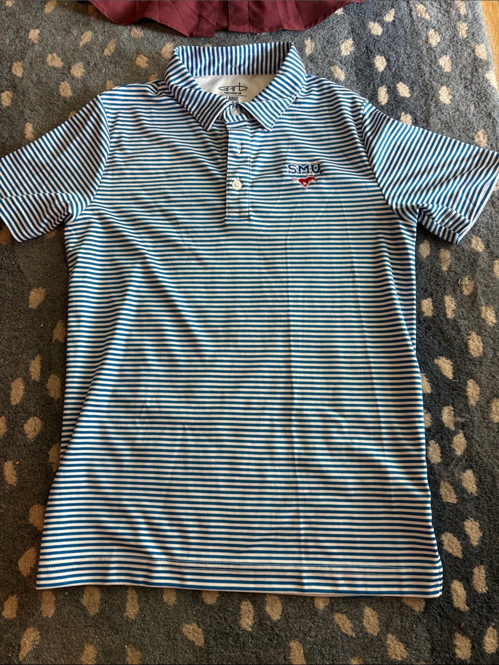 SMU Boys Blue & White Striped Polo Shirt